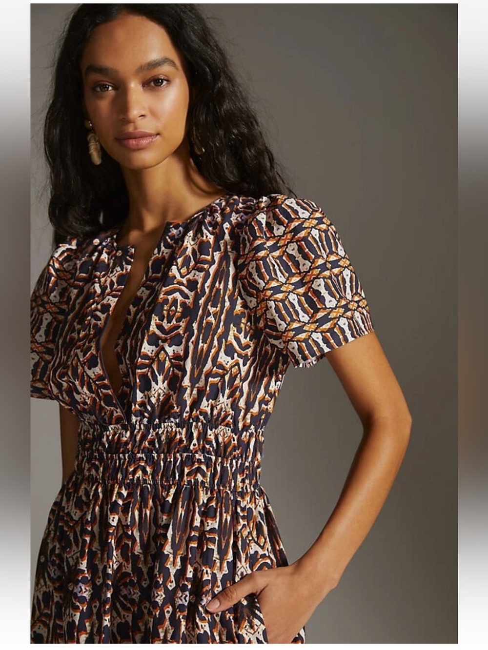 Anthropologie Maeve Somerset Maxi Cotton Dress Smocked Waist Midi Dress